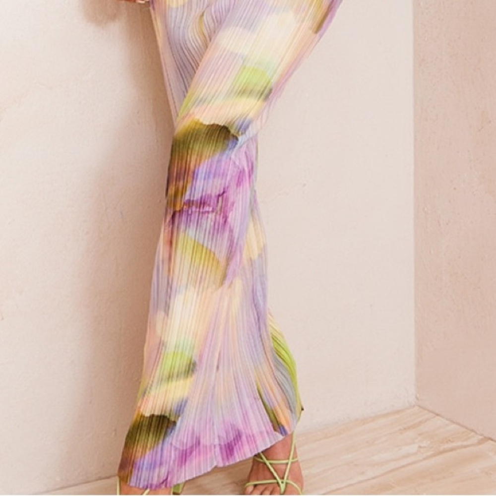 PLT Women’s multicolor watercolor plisse maxi dress | cowl neck | | size 6 | NWT - Picture 7 of 11